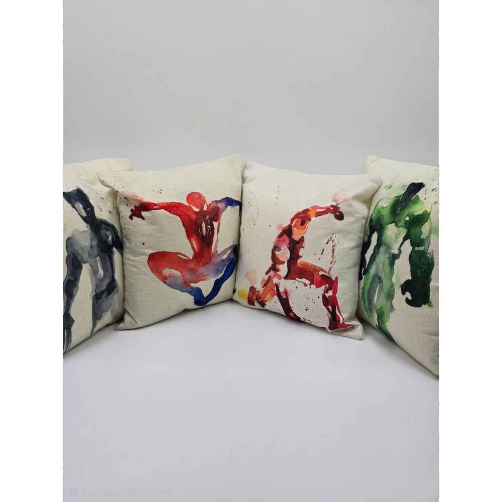 Marvel Superheroes Pillow Accents Set of Four 14" Square Throw Pillows EUC